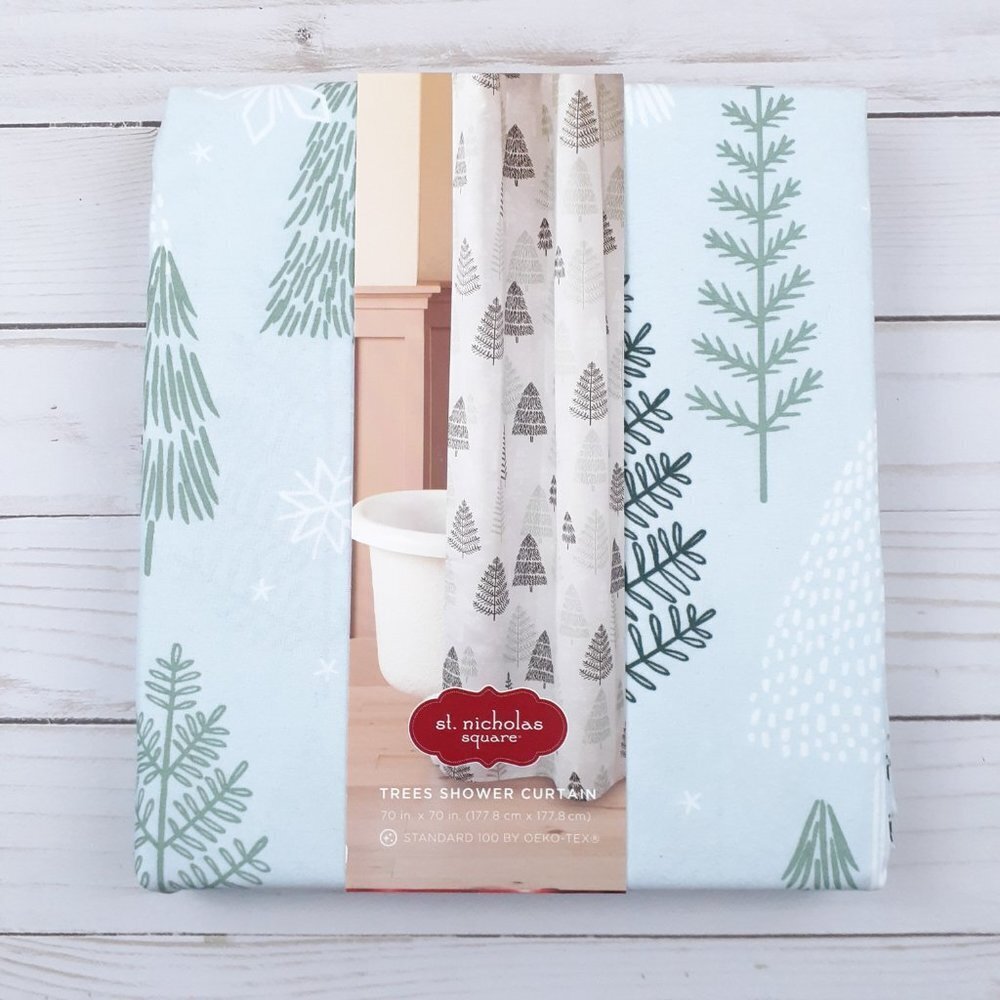 Fabric Shower Curtain Winter Trees Snowflakes 70x70 Christmas - Picture 2 of 3